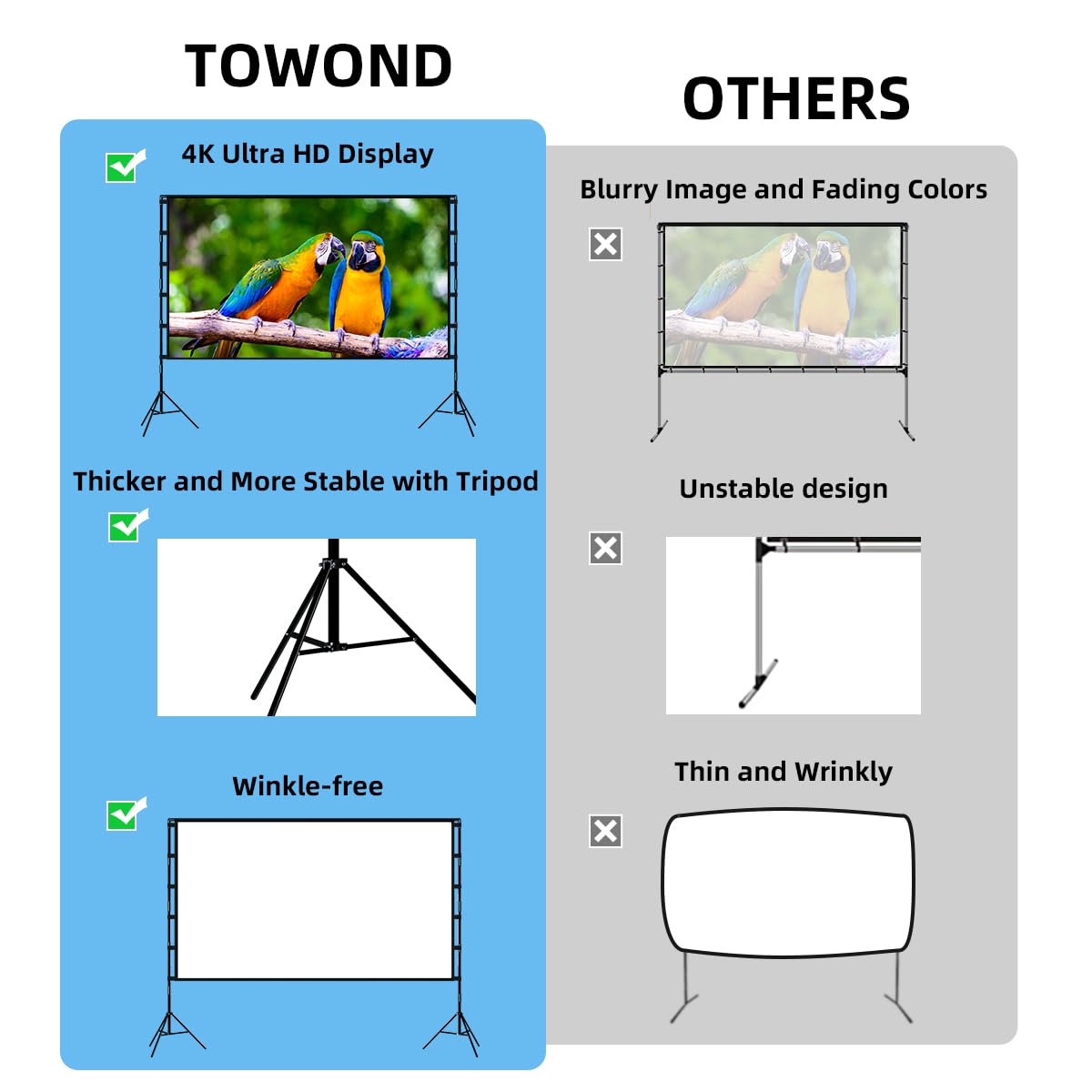 120-Inch Portable 4K Projector Screen with Stand