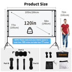 120-Inch Portable 4K Projector Screen with Stand