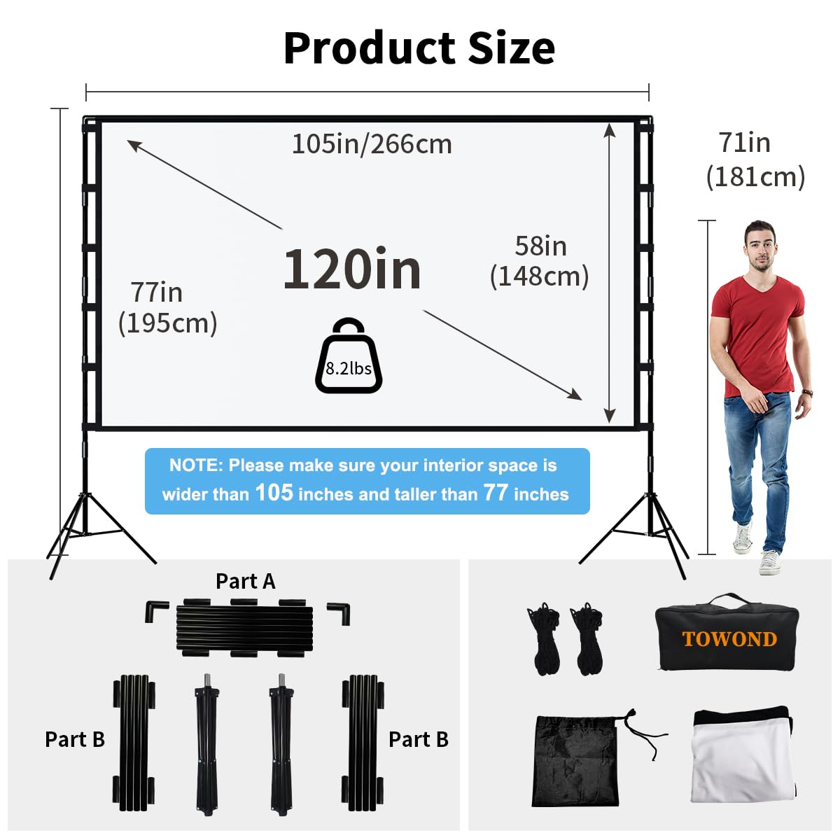 120-Inch Portable 4K Projector Screen with Stand