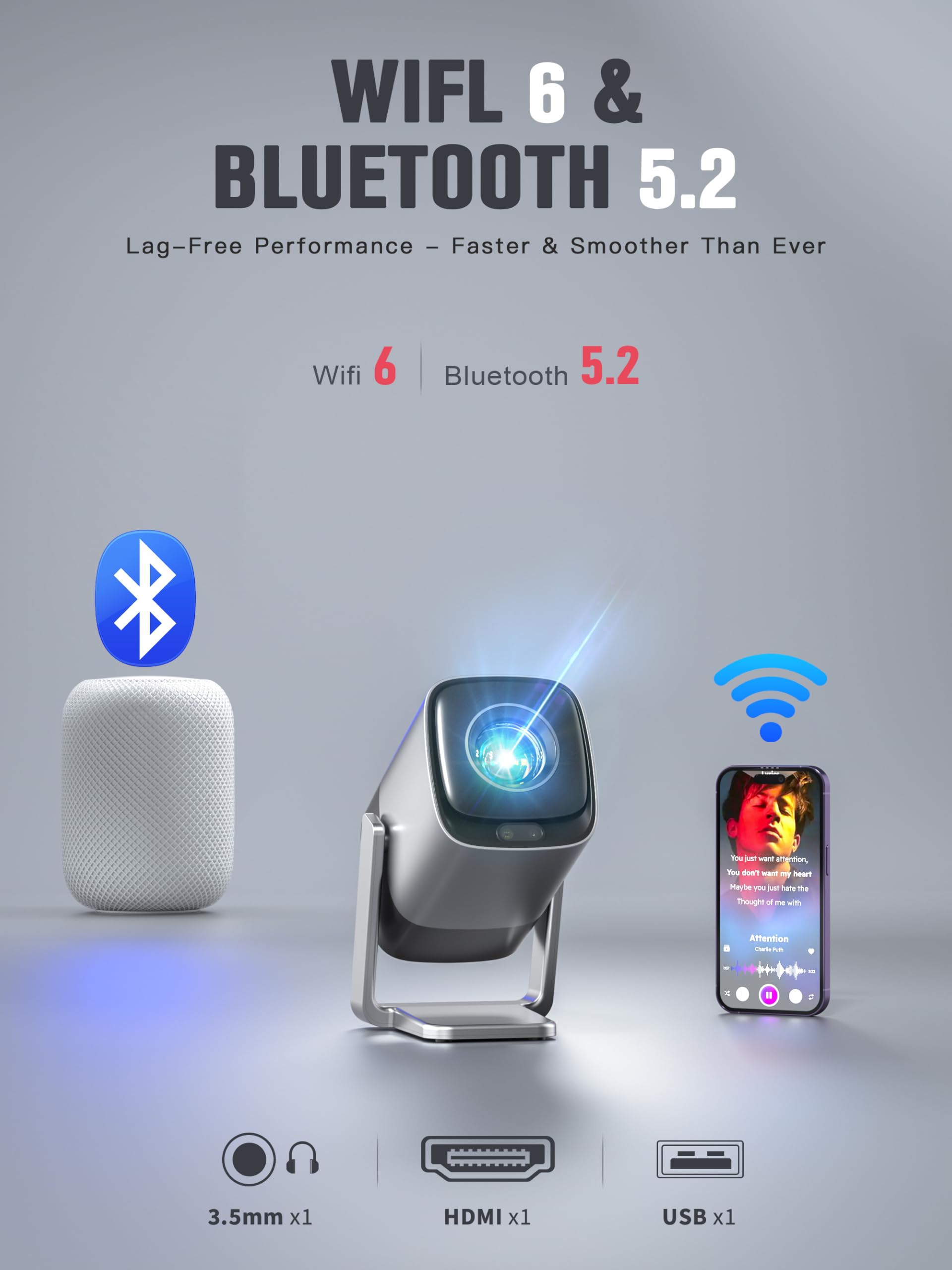 Smart 4K Mini Projector with WiFi & Bluetooth