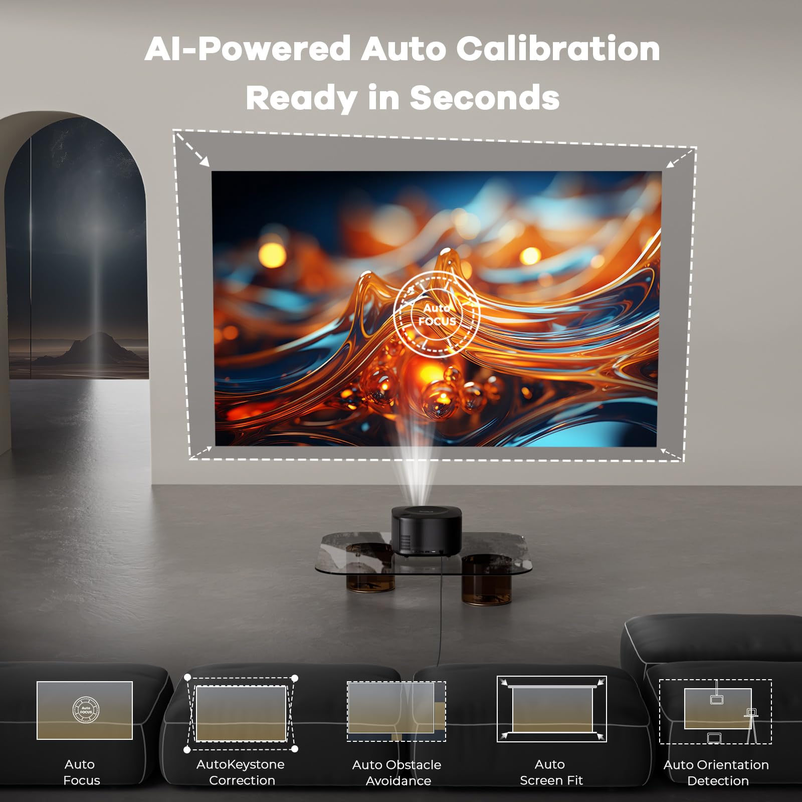 4K Smart Projector with AI Auto Focus & WiFi Bluetooth