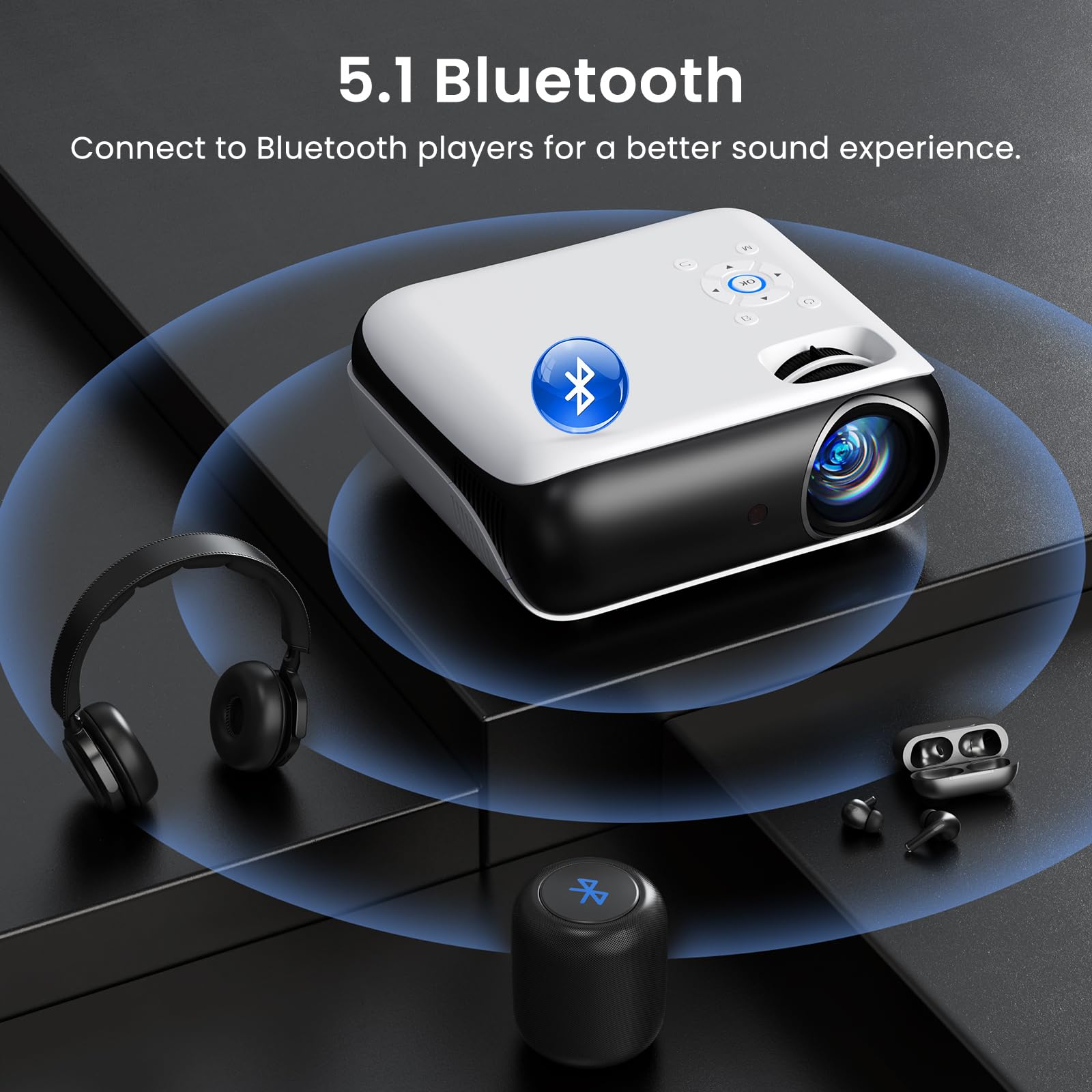 Native 1080P Bluetooth Projector for Home & Outdoor Use