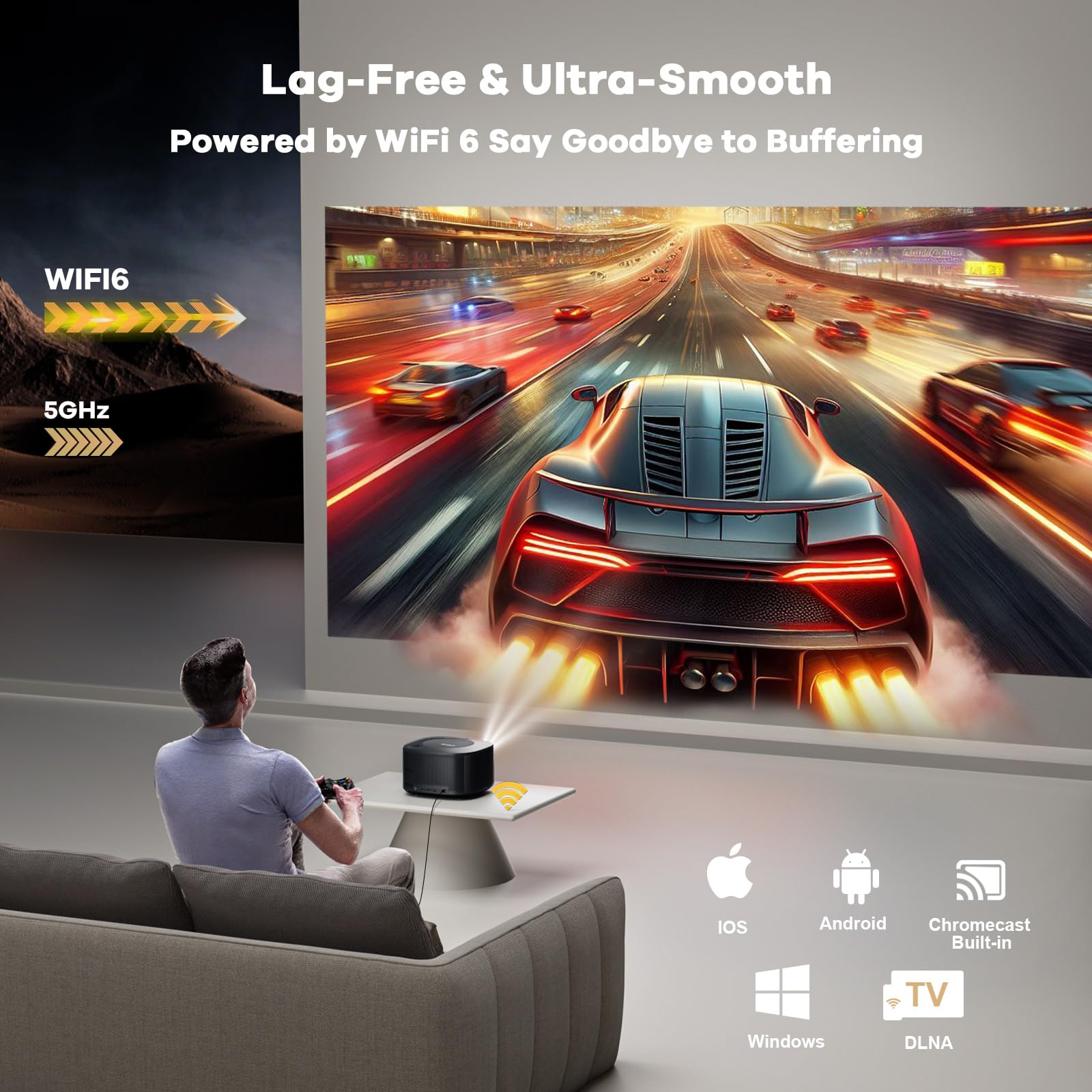 4K Smart Projector with AI Auto Focus & WiFi Bluetooth