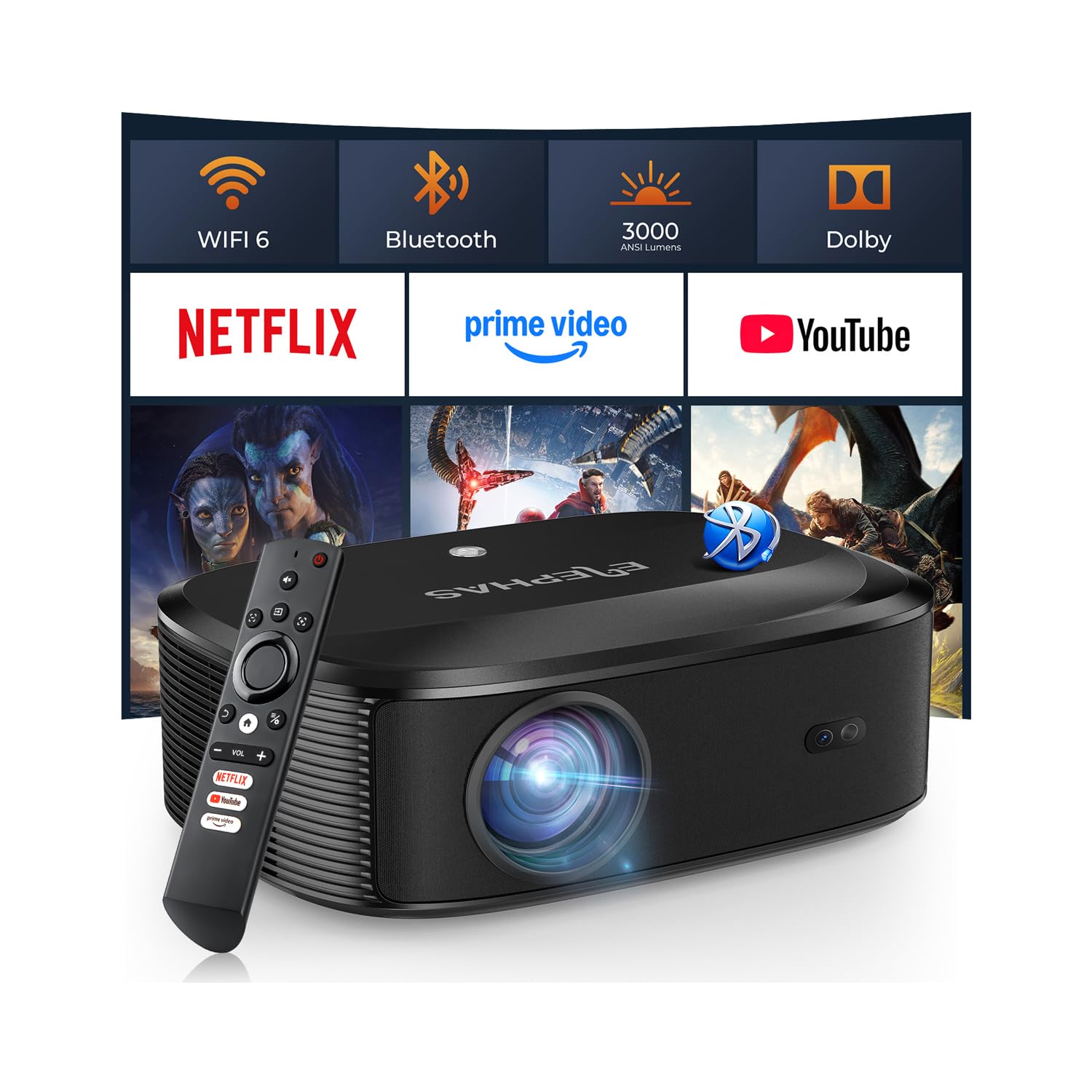 4K Smart Projector with WiFi & Bluetooth