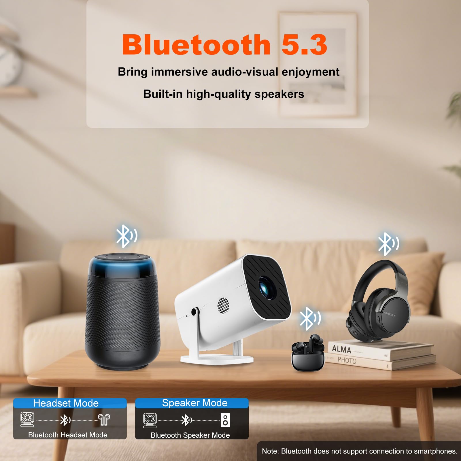 1080P Smart Mini Projector with WiFi & Bluetooth