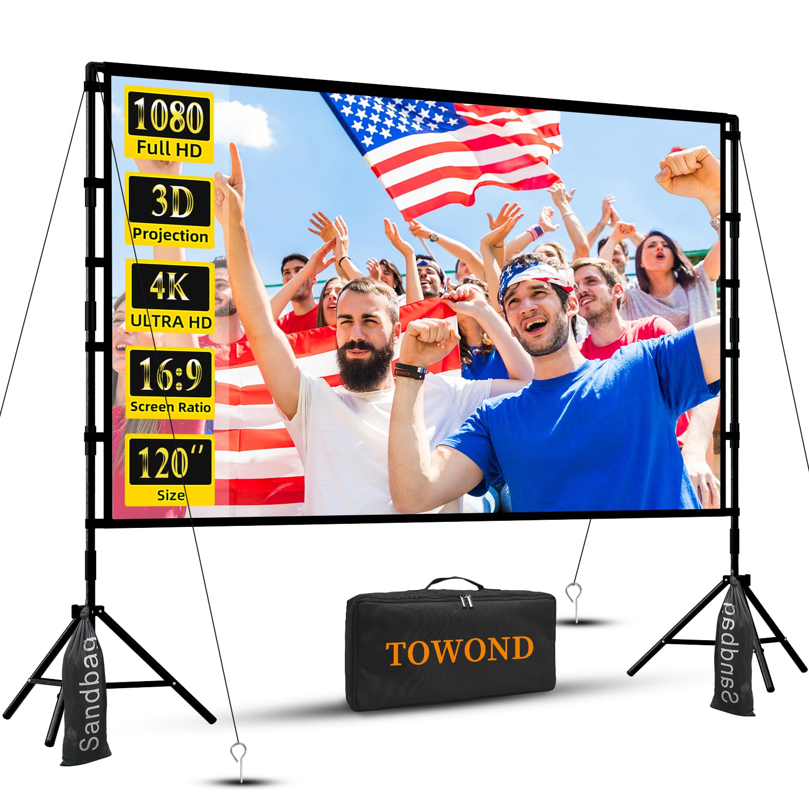 120-Inch Portable 4K Projector Screen with Stand