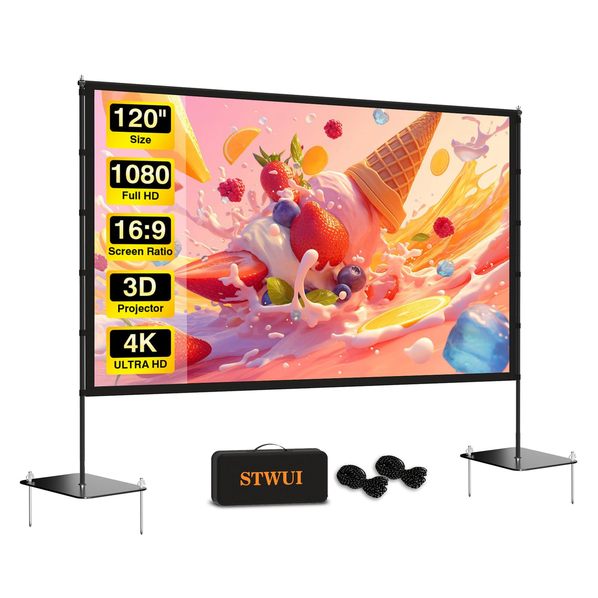 120-Inch Portable Outdoor Projector Screen with Stand