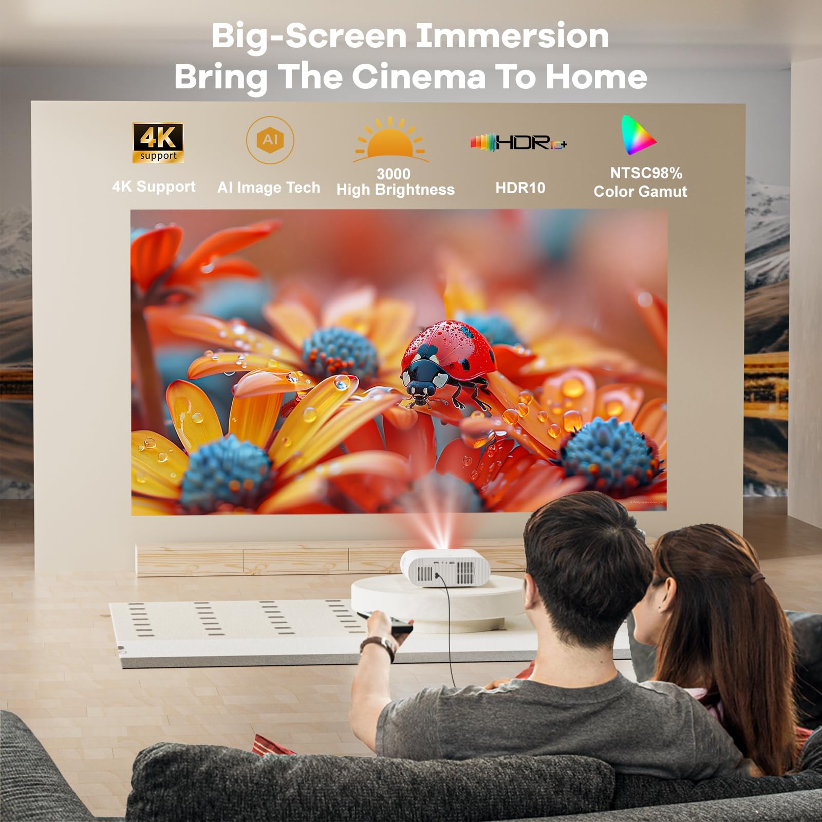 1800 ANSI 4K Smart Projector with Auto Focus & Google TV