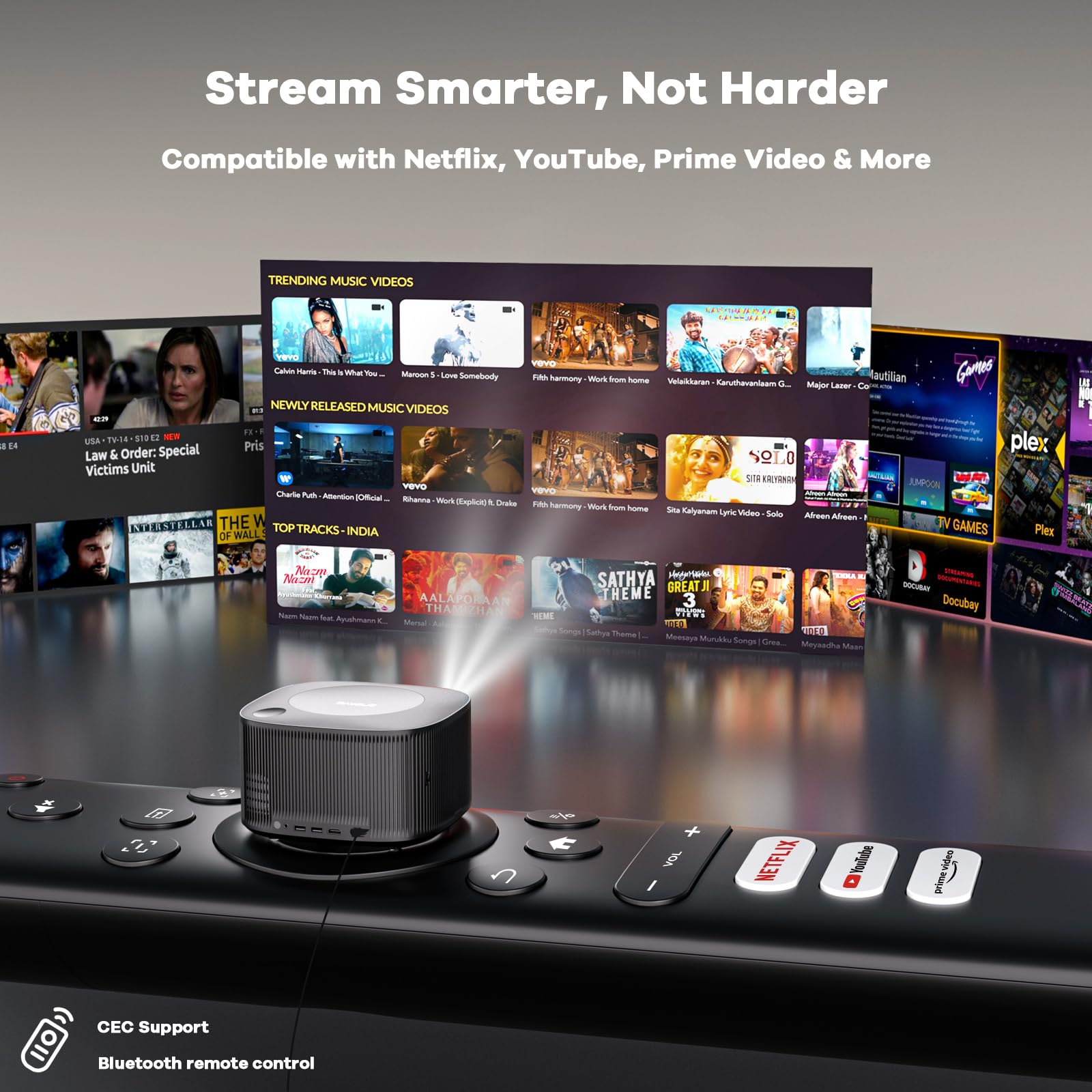 4K Smart Projector with AI Auto Focus & WiFi Bluetooth