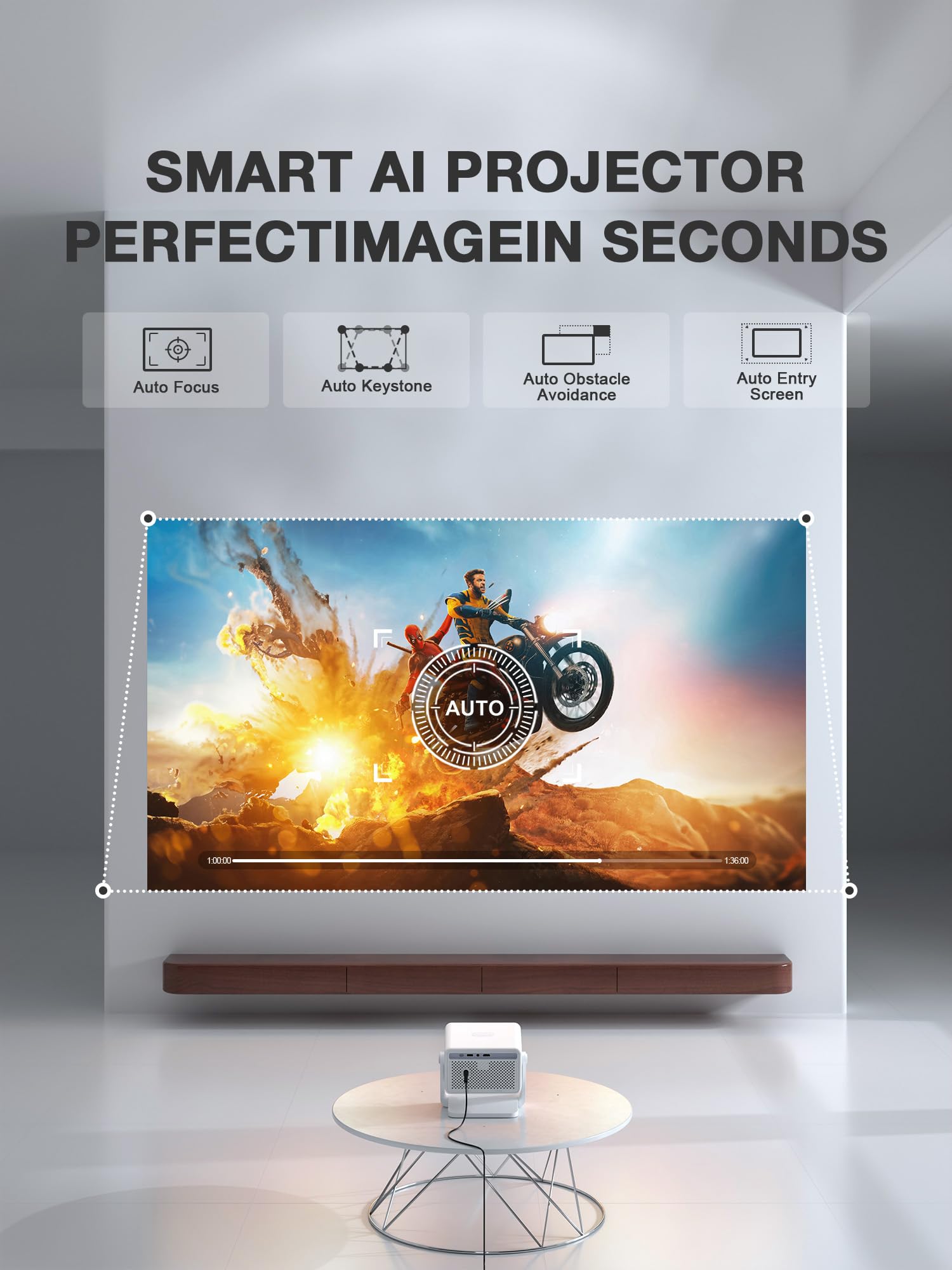 2000 ANSI 4K Smart Mini Projector with Auto Focus