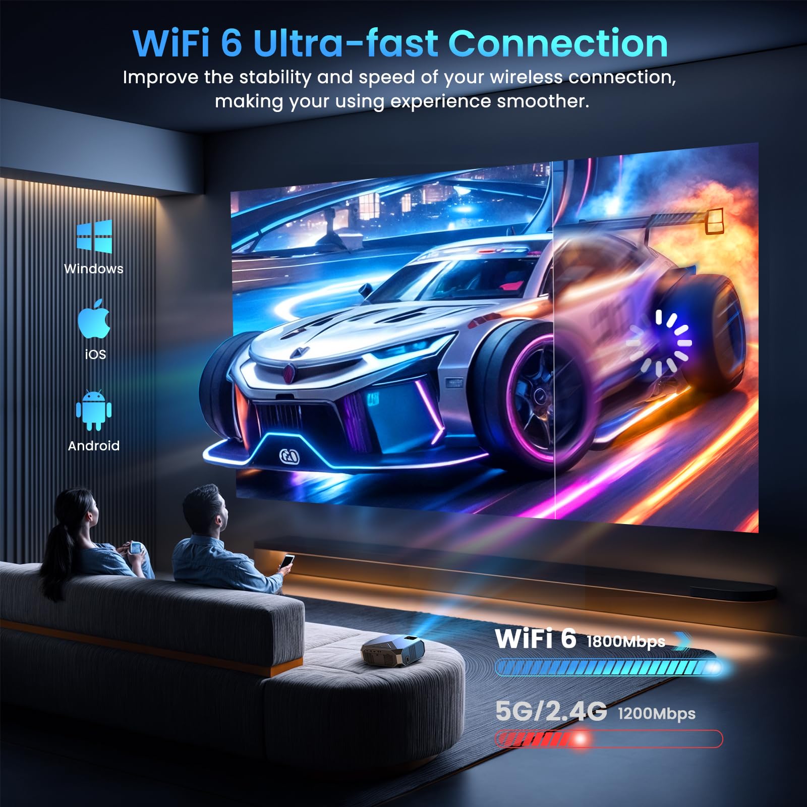 Native 1080P Outdoor Projector with WiFi & Bluetooth