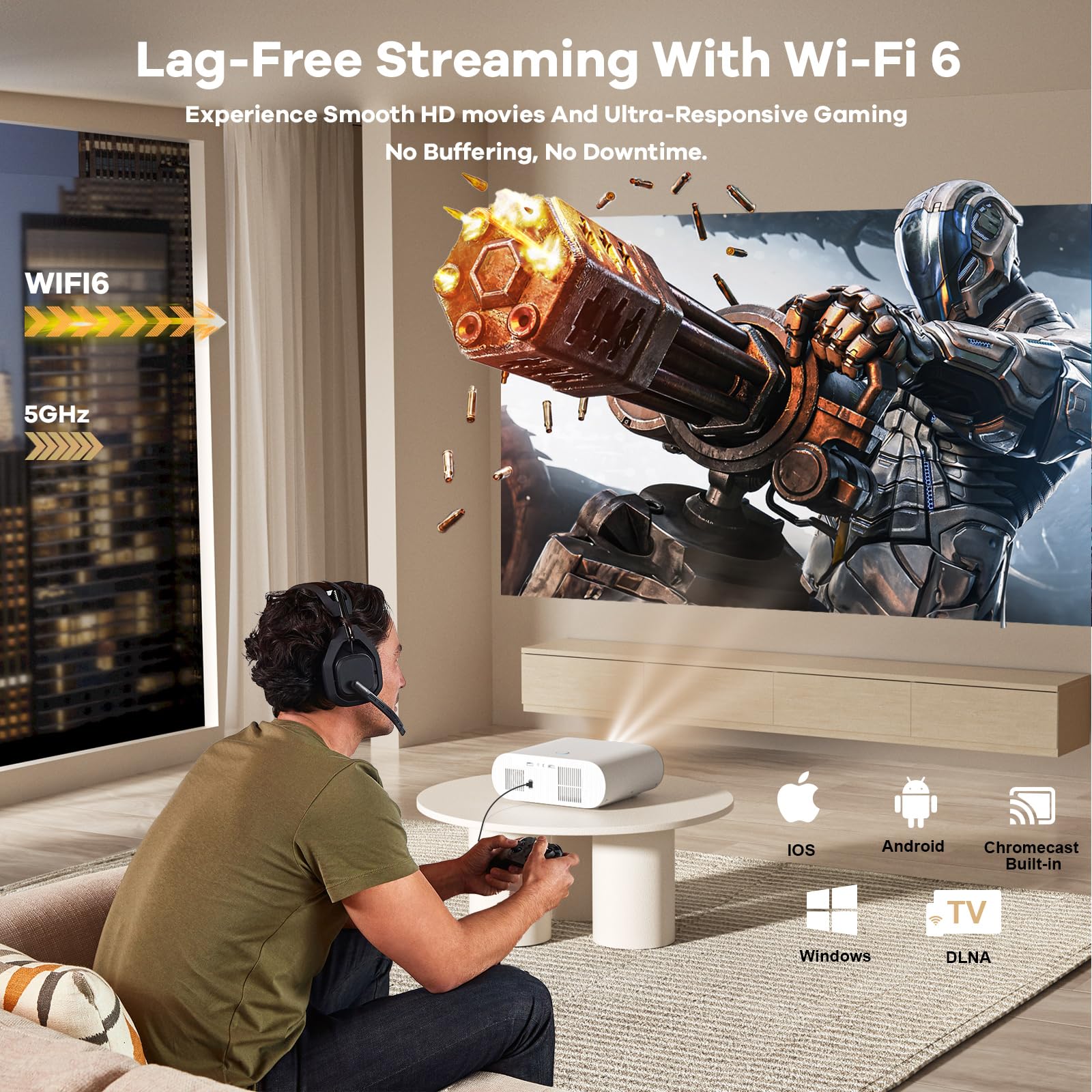 1800 ANSI 4K Smart Projector with Auto Focus & Google TV