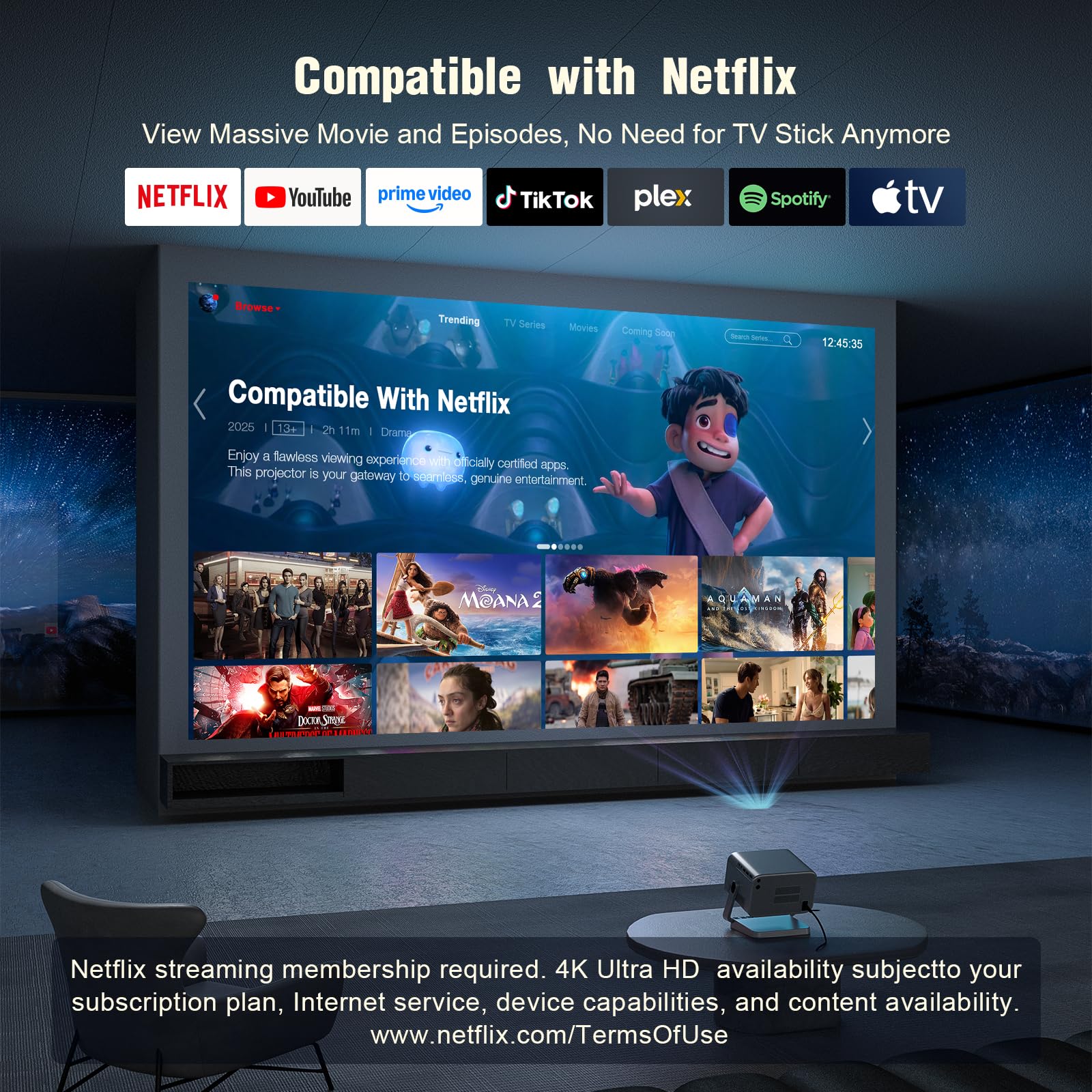 4K Smart Projector with Auto Focus & WiFi Bluetooth