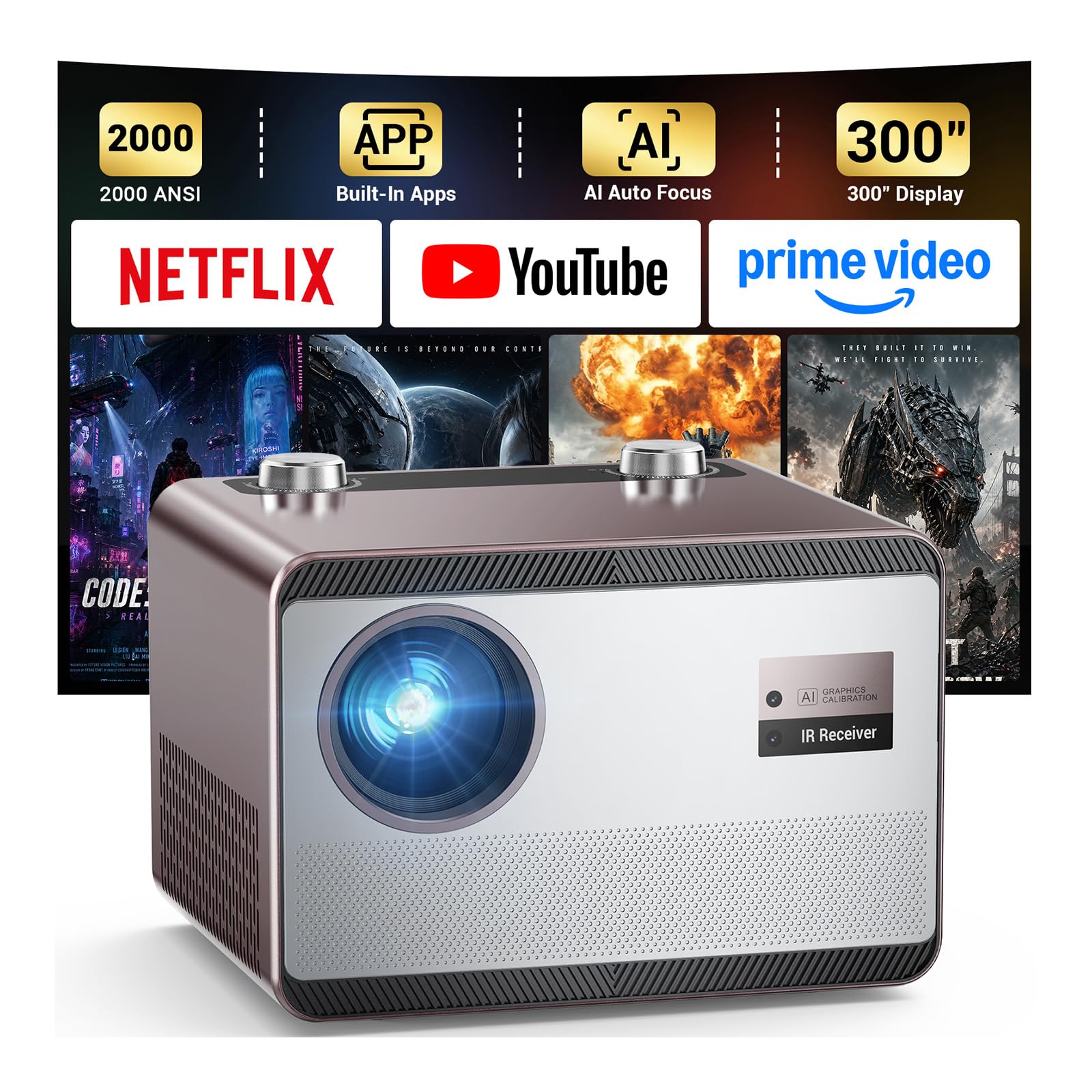 2000 ANSI Native 1080P Smart Projector with Auto Focus