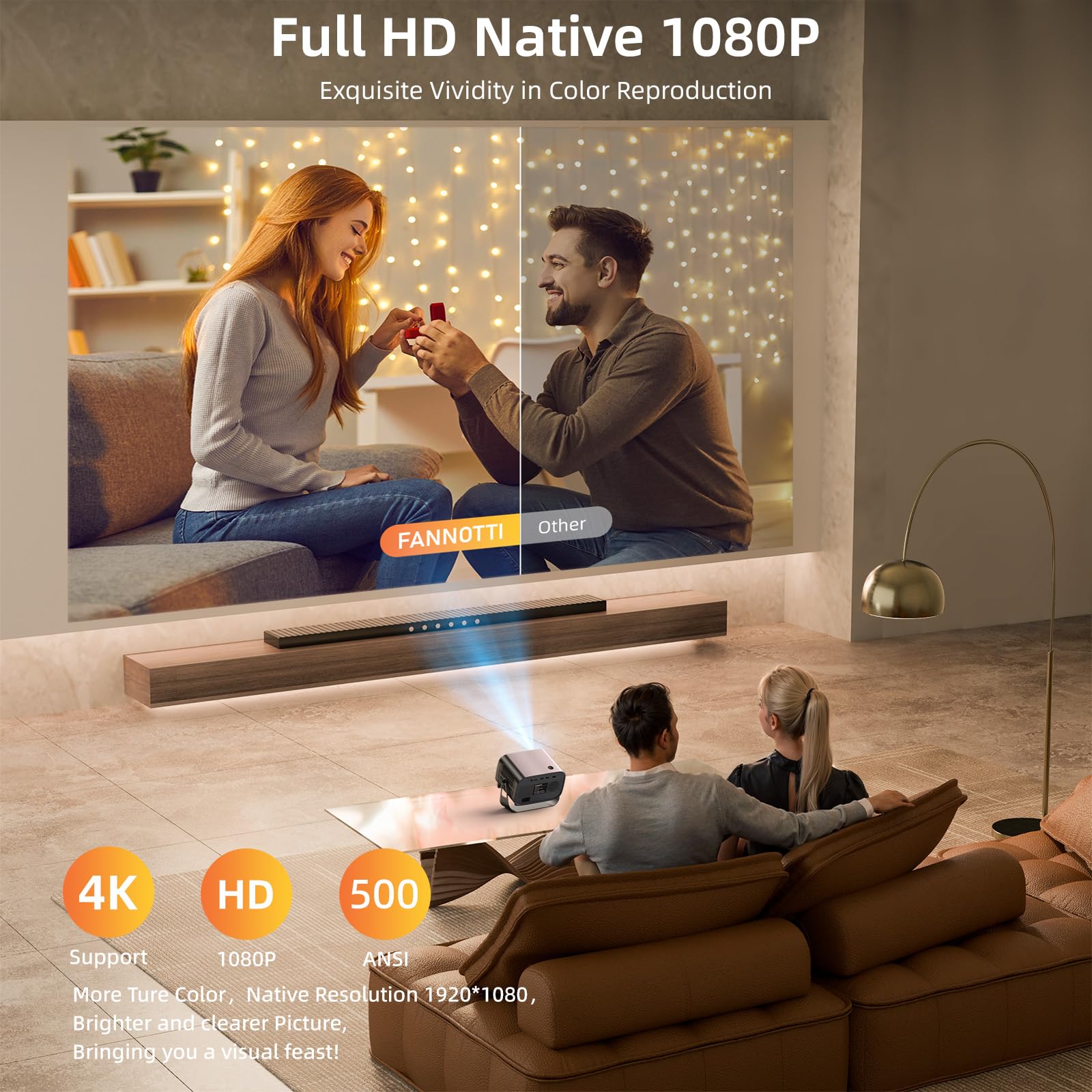 800 ANSI Native 1080P Smart Projector with WiFi & Bluetooth