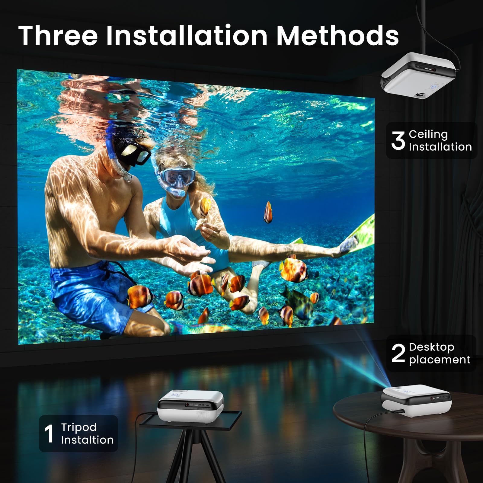 Native 1080P Bluetooth Projector for Home & Outdoor Use