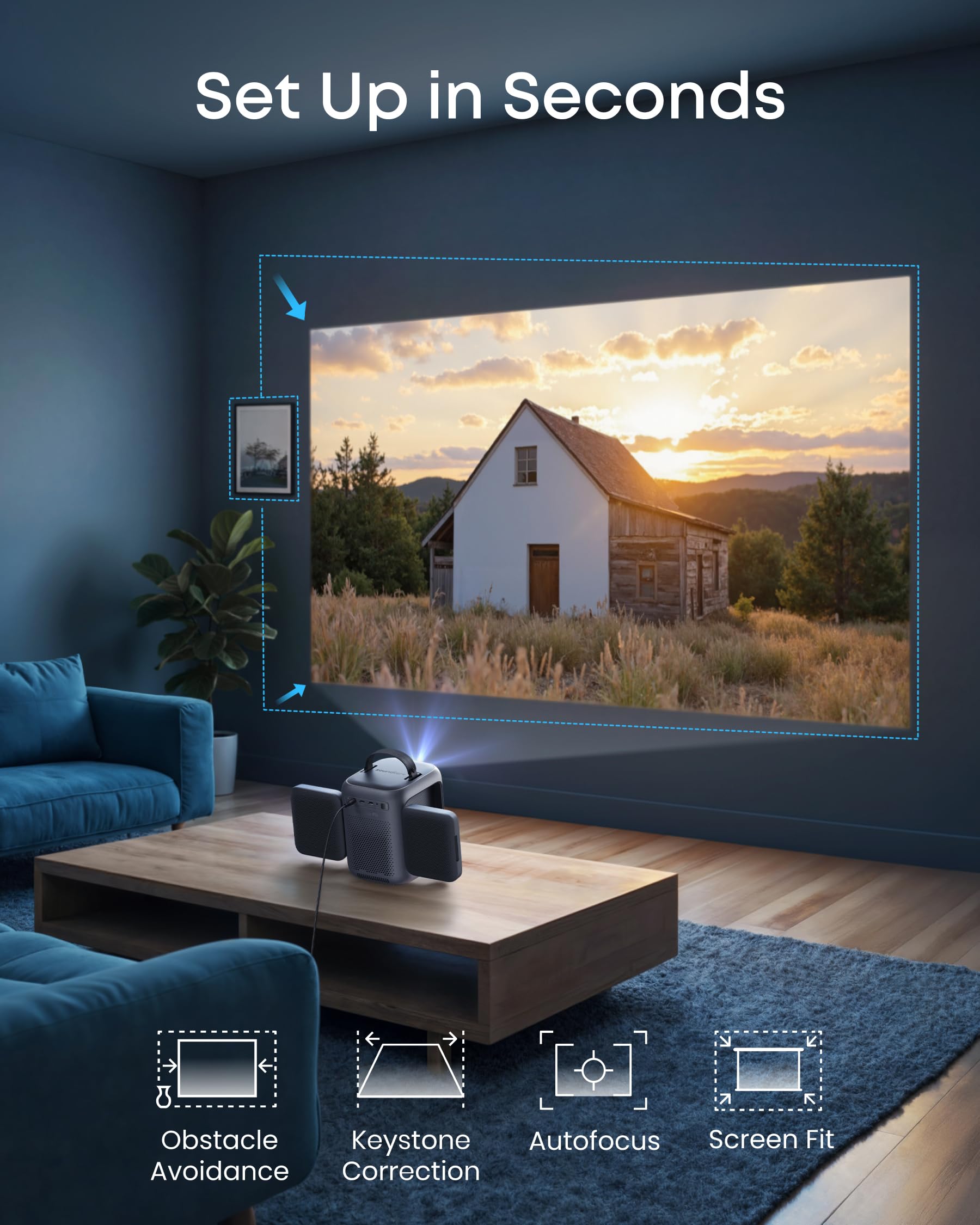 Portable 1080P Smart Projector with WiFi & Bluetooth