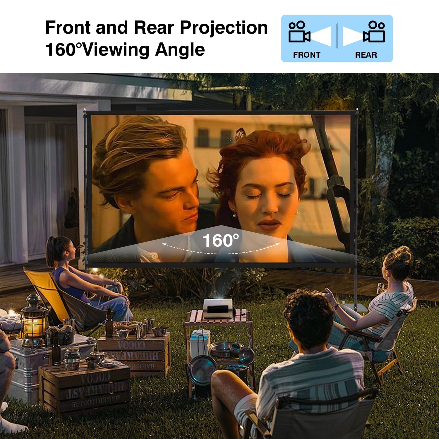 120-Inch Portable Outdoor Projector Screen with Stand