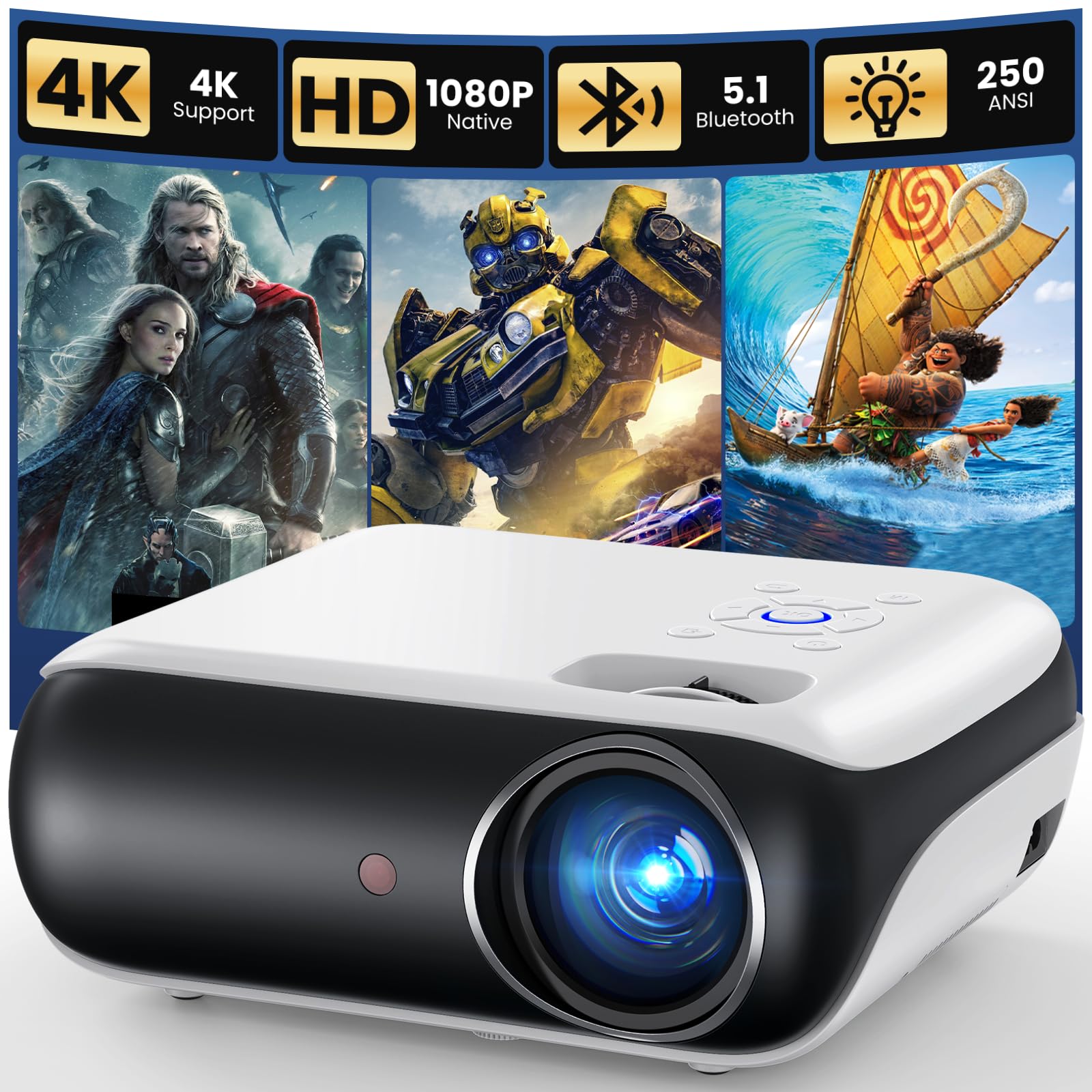 Native 1080P Bluetooth Projector for Home & Outdoor Use